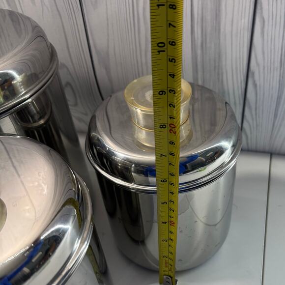 Revere Ware Set 3 Stainless Steel Canisters MCM Lucite Tops Storage Stackable - Picture 7 of 16